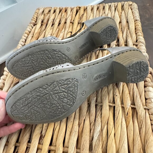 Rieker Mariah Grey Metallic Shoes Women's EU 42 Leather Slip On Comfort Shoe - Picture 6 of 6